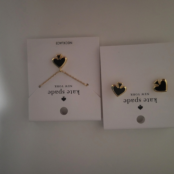 NWT Kate Spade black and gold spade earrings and necklace. - Picture 2 of 6